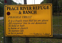 Peace River Refuge & Ranch sign